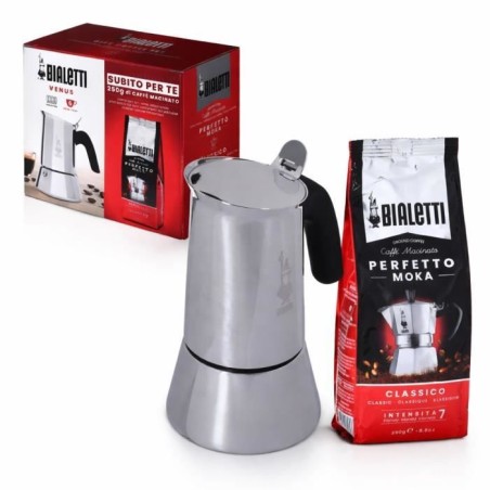 Cafetiere italienne Bialetti VENUS + 1 paquet de café Moka Classico 250 g - capacité 6 tasses - Argent