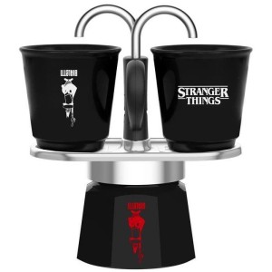Cafetiere italienne - BIALETTI - Set Mini express - Collection Stranger Things - Avec 2 tasses thermosensibles - Noir / Rouge