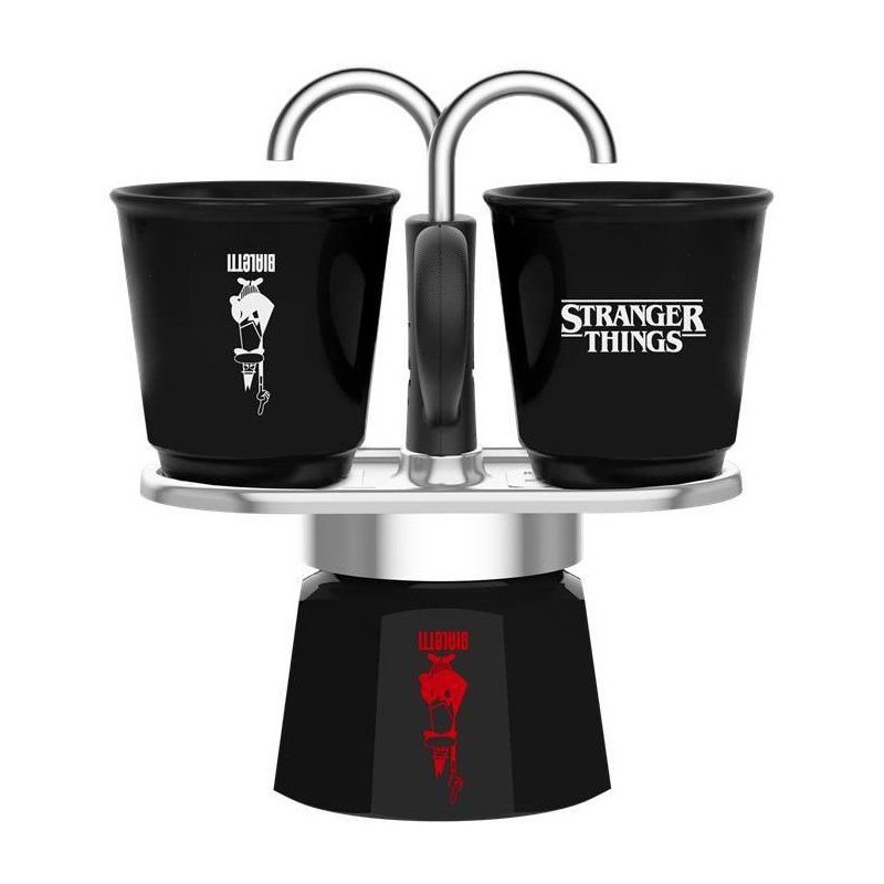 Cafetiere italienne - BIALETTI - Set Mini express - Collection Stranger Things - Avec 2 tasses thermosensibles - Noir / Rouge