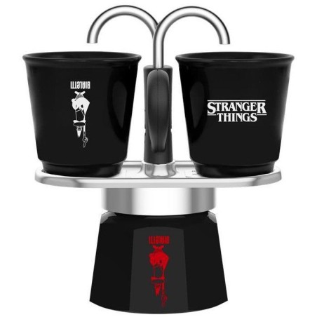 Cafetiere italienne - BIALETTI - Set Mini express - Collection Stranger Things - Avec 2 tasses thermosensibles - Noir / Rouge