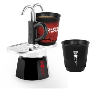 Cafetiere italienne - BIALETTI - Set Mini express - Collection Stranger Things - Avec 2 tasses thermosensibles - Noir / Rouge