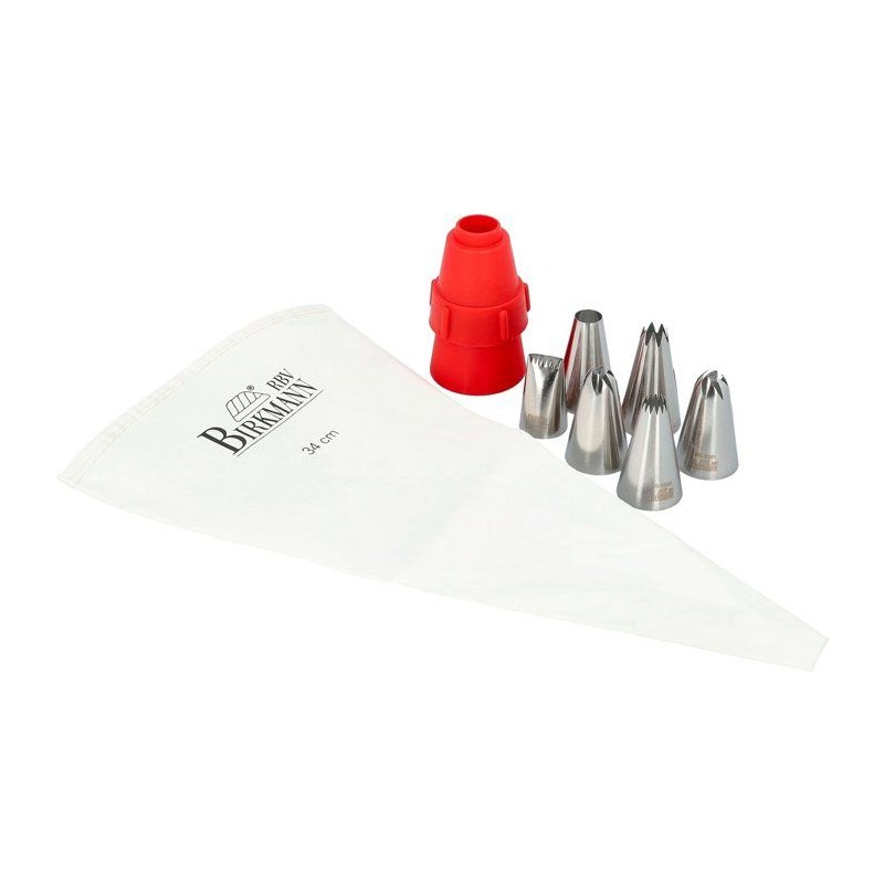 Poche a douille - BIRKMANN - EASY BAKING - Tissu - Inclus 6 douilles + 1 adapteur - 9 x 14,5 x 5,7 cm