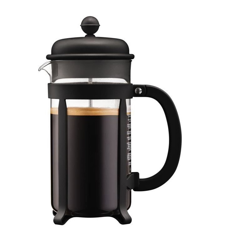 Cafetiere a piston - BODUM - Java - Monture et couvercle en plastique - 8 tasses - 1 l - Noir
