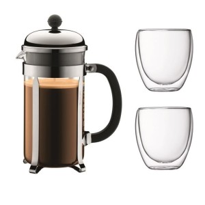 BODUM CHAMBORD Piston Coffee Set - 8 Tassen - 1L - Grau - Mit 2 dop...