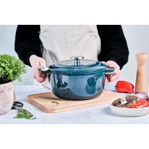 Cocotte avec couvercle - COSY & TRENDY - FONTESTIC - Fonte émaillée- Ø28 cm - 6,15 L - Tous feux dont induction - Bleu
