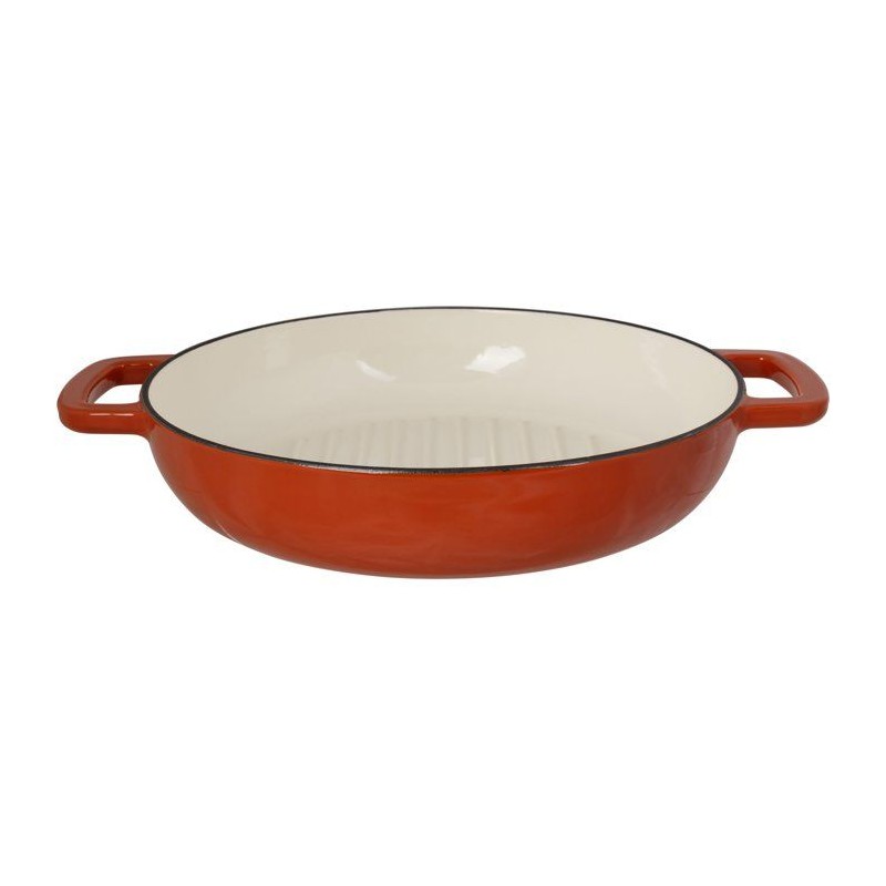 Poele a grill - COSY & TRENDY - FONTESTIC - Fonte émaillée - Ø28 cm - Tous feux dont induction - Rouille