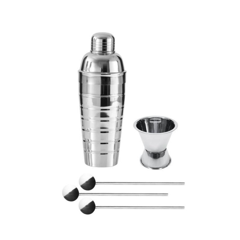 Trio cocktails shaker, doseur a alcool et 3 cuilleres a cocktail inox - FACKELMANN - Bar Concept