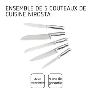 Ensemble de 5 couteaux de cuisine professionnels - NIROSTA - Inox - 24 a 33,5 cm