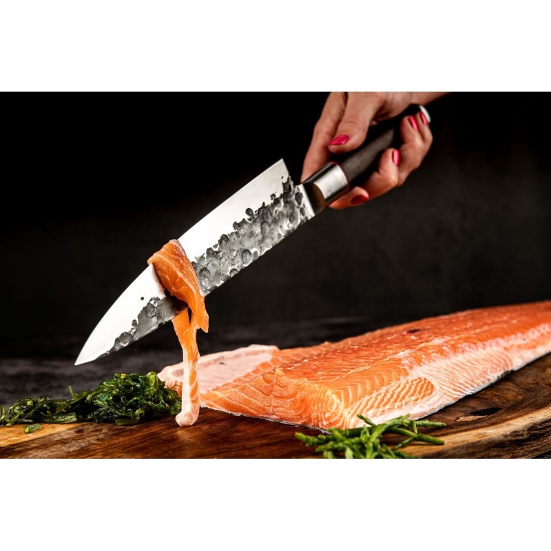 Kochmesser – GESCHMIEDET – SEBRA – Japanischer 440C-Stahl – Griff aus Dalbergia-Holz – L 20,5 cm