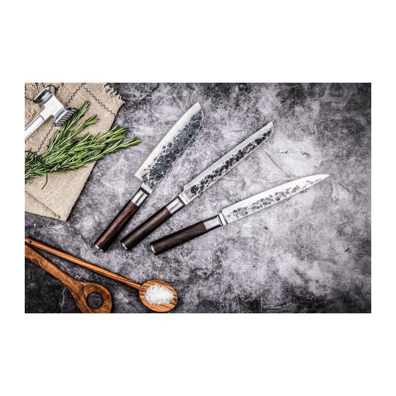 Brotmesser – GESCHMIEDET – SEBRA – Japanischer 440C-Stahl – Griff aus Dalbergia-Holz – L 20,5 cm