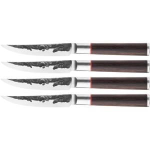 4-teiliges Steakmesser-Set – GESCHMIEDET – SEBRA – Japanischer 440C-Stahl – Griff aus Dalbergia-Holz