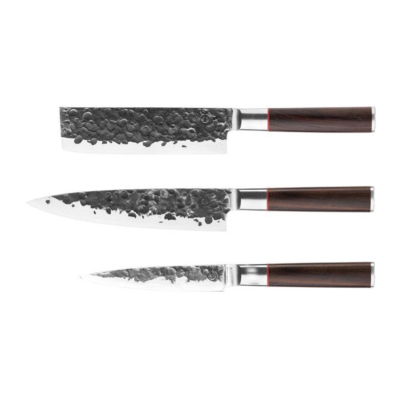 Messerset – GESCHMIEDET – BRUTE – Japanischer 440C-Stahl – Griff aus Dalbergia-Holz – 3-teilig