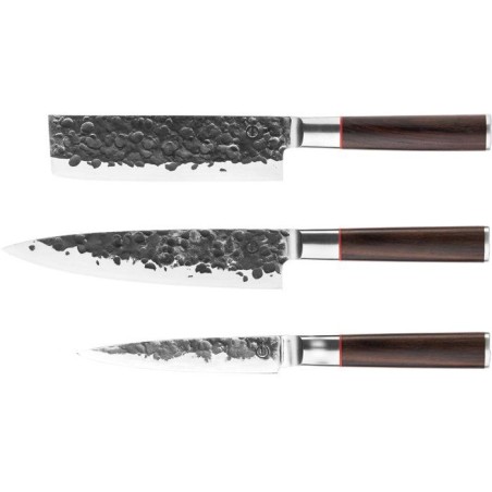Messerset – GESCHMIEDET – BRUTE – Japanischer 440C-Stahl – Griff aus Dalbergia-Holz – 3-teilig