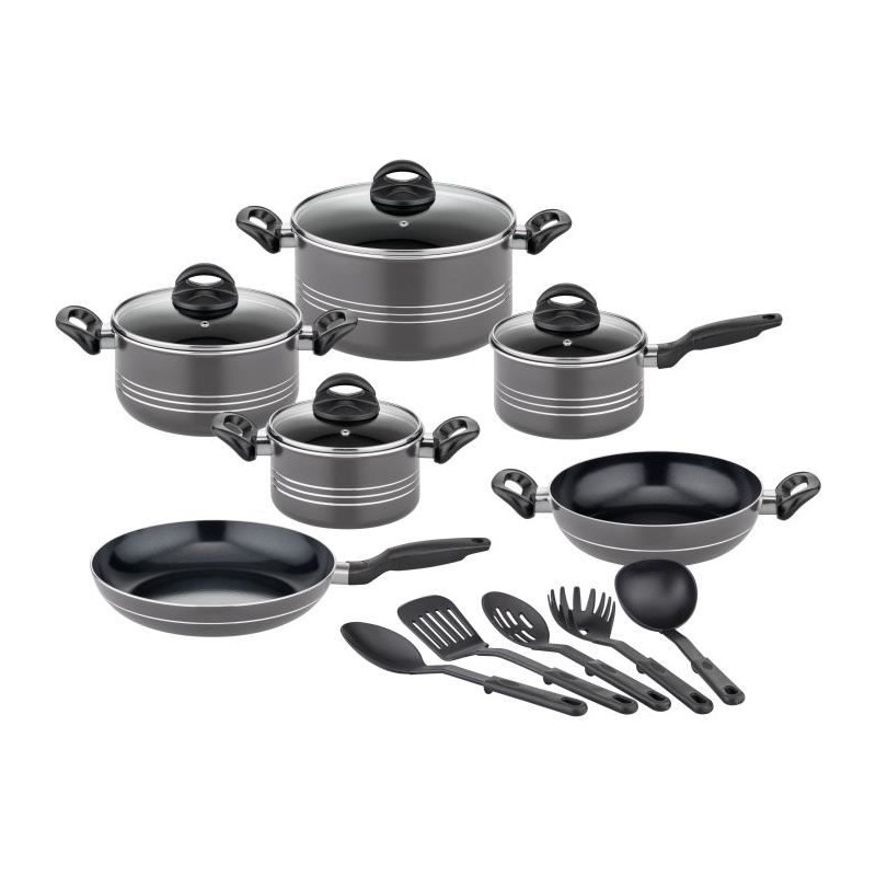 Batterie de cuisine - Induction - GSW - MILANO GREY - 15 pieces - Aluminium massif - Gris