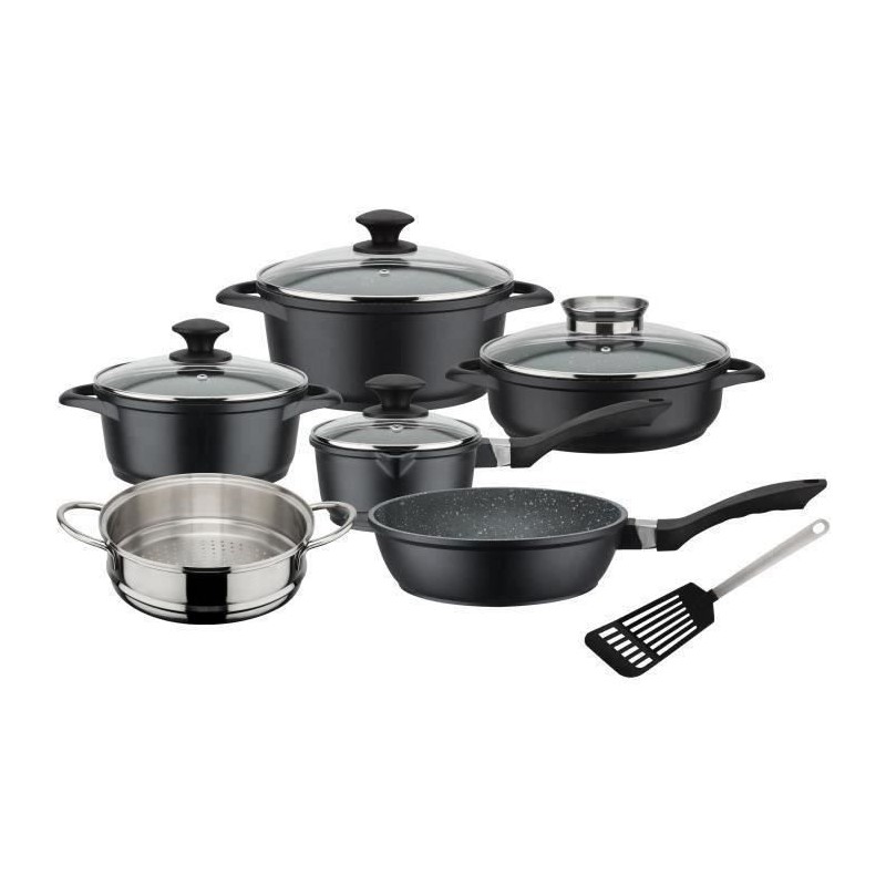 Batterie de cuisine 10 pcs - GSW - GOURMET GRANIT - Fonte d'aluminium - compatible Induction