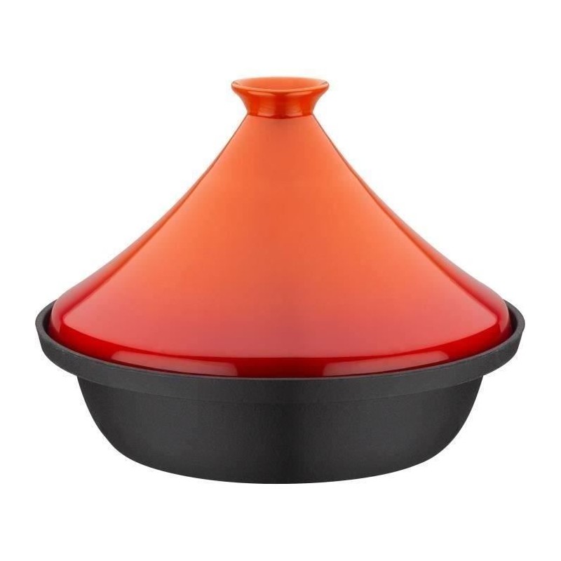 Tajine aus massivem Gusseisen - GSW - 30 x 22 cm - Keramikdeckel - Induktion - Orange