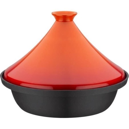 Tajine aus massivem Gusseisen - GSW - 30 x 22 cm - Keramikdeckel - Induktion - Orange