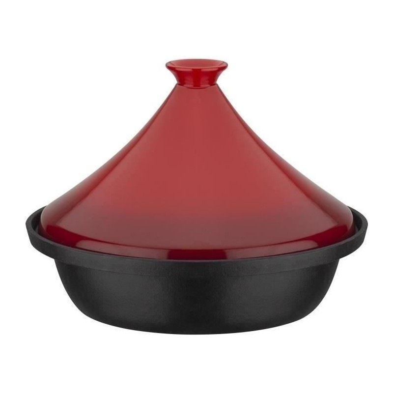 Tajine fonte massive - GSW - 30 x 22 cm - Couvercle céramique - Induction - Rouge