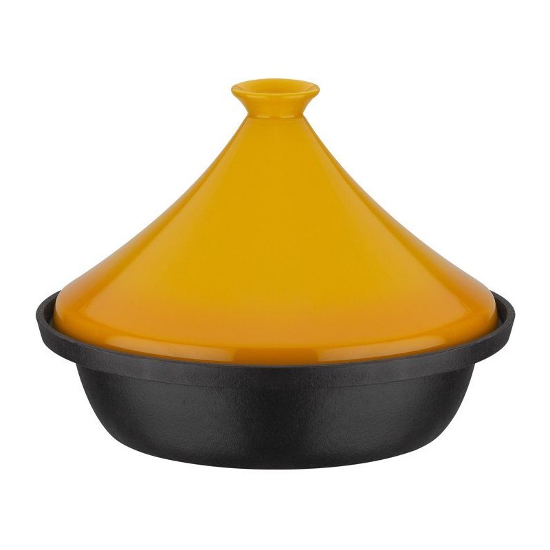 Tajine - GSW - 717434 - Ø30 cm - Fonte d'acier massive - Induction - Couvercle céramique - Noir / Jaune