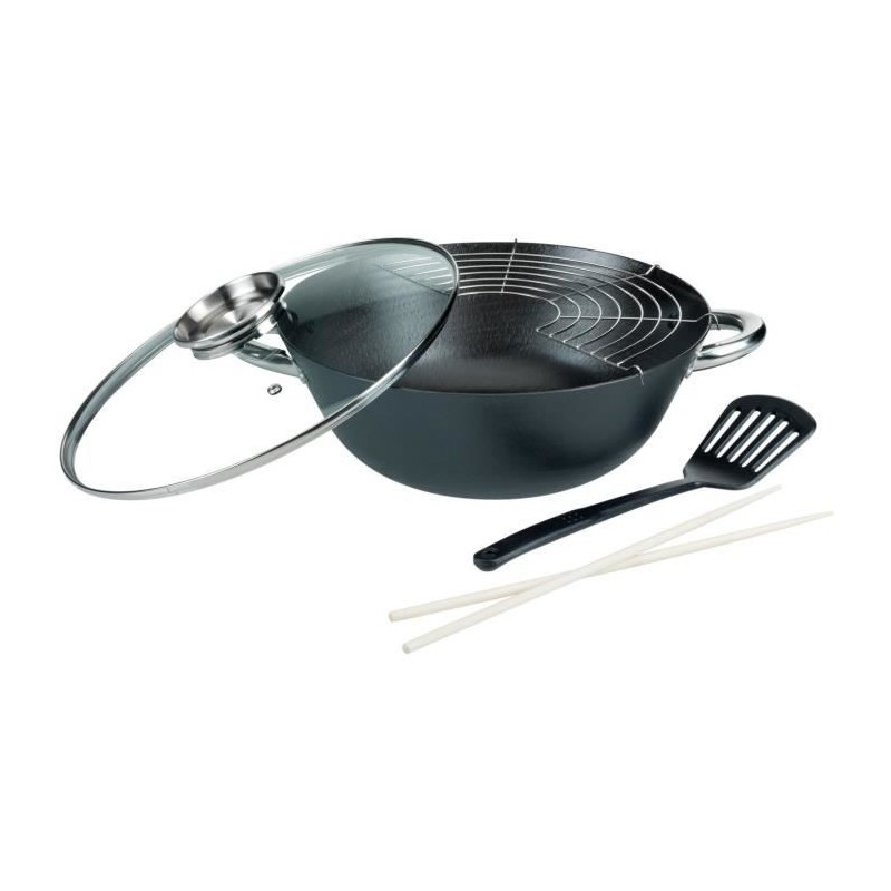 Wok multifonction 5 pieces - GSW - 860956 - Fonte d'acier - 32 cm - Tous feux dont induction