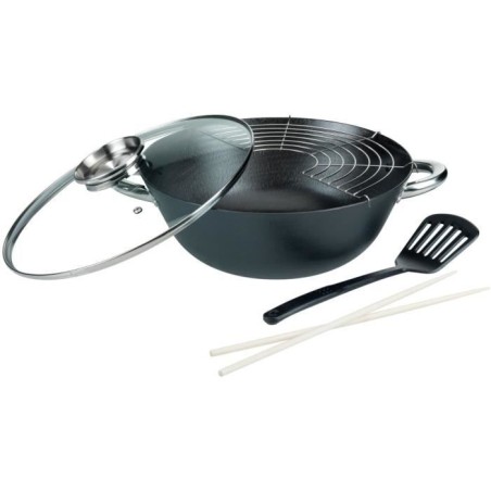 5-piece multi-function wok - GSW - 860956 - Cast steel - 32 cm - Suitable for all hobs including induction