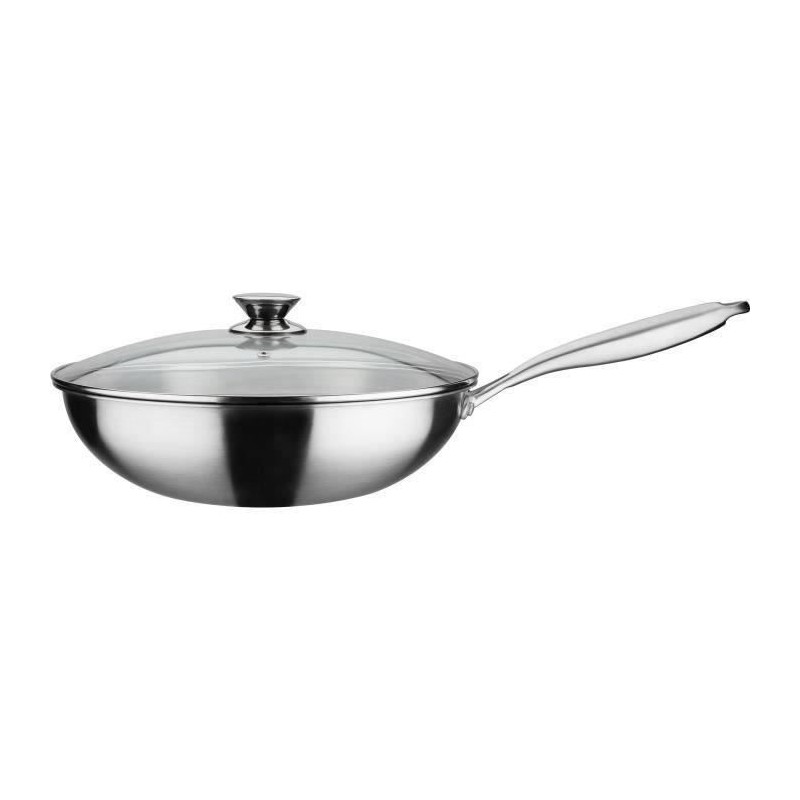 GSW Wok pro with lid - Ø 32 cm - 3-PLY bottom - Riveted handle - Stainless steel - All heat sources including induction
