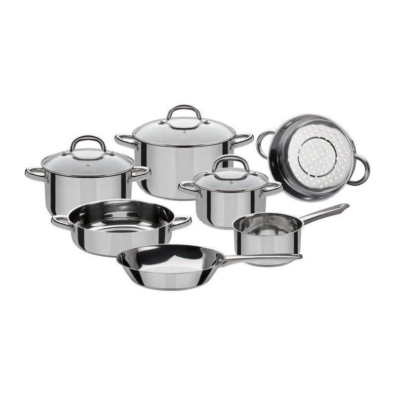 Batterie de cuisine 10 pcs - GSW - MONTREAL - compatible Induction - Acier inoxydable 18/10