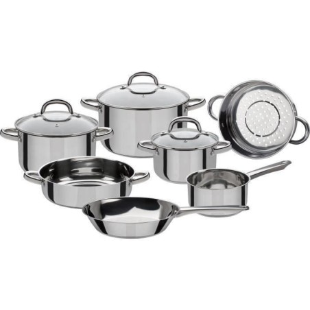 Batterie de cuisine 10 pcs - GSW - MONTREAL - compatible Induction - Acier inoxydable 18/10