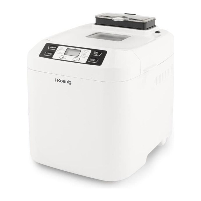 Machine a pain HKoeNIG - BAKE340 - 12 programmes - 3 niveaux de cuisson - Jusqu'a 800g de pain - 550W - Blanc