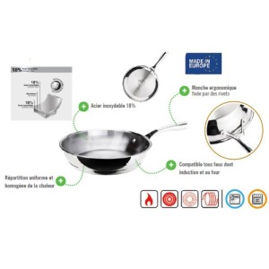 Poele - INOXIBAR - Ø 26 cm - Manche ergonomique - Tous feux dont induction - Inox