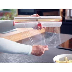 Dérouleur coupe-film Leifheit Perfect Cut 23051, coupe-film étirable pour film alimentaire et papier aluminium de max. 33 cm,