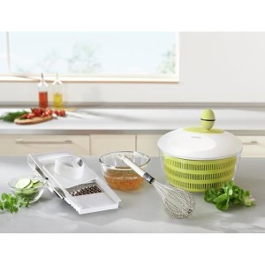 Essoreuse a salade Leifheit Trend 23069 - capacité de 4L - poignée ergonomique et mécanisme d'essorage a manivelle - blanc et