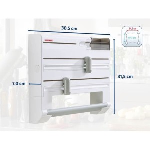 Dérouleur mural Leifheit Parat Plus ComfortLine 25723, porte-rouleau mural avec lames tranchantes et 6 places de rangements, bl