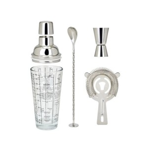 Set a cocktails - LIVOO - GS156 - 400 ml - Acier inoxydable - 1 shaker, 1 doseur, 1 cuillere, 1 passoire - Double graduation