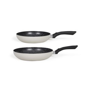 Set de 2 poeles aspect pierre - LIVOO - MEN124GR - Revetement antiadhésif - Ø 24 et 28 cm - Manche silicone - Tous feux