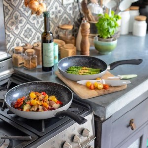 Set of 2 stone effect pans - Livoo - MEN124GR - Grey