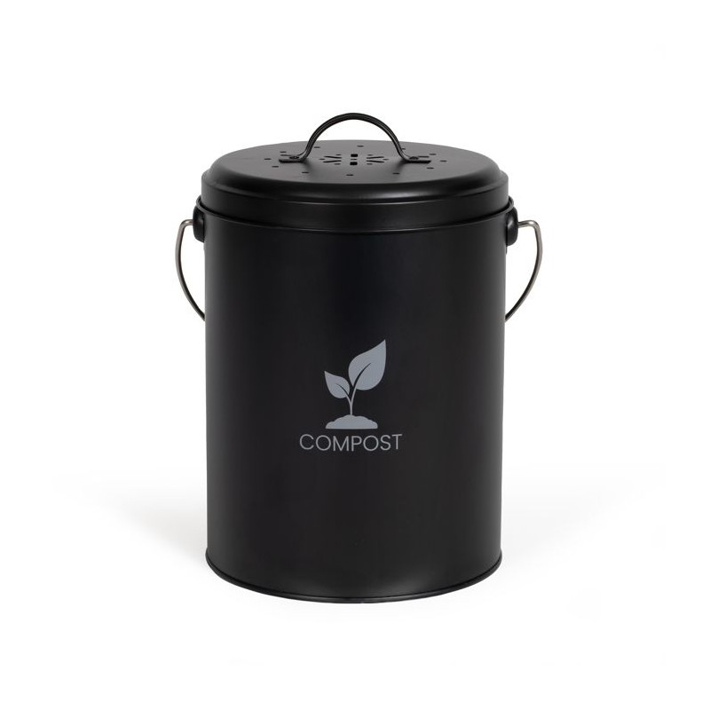 Seau a compost de cuisine - LIVOO - MES154N - 6 L - Ø18 cm - Hauteur 23 cm - Corps et couvercle en métal - Filtre charbon