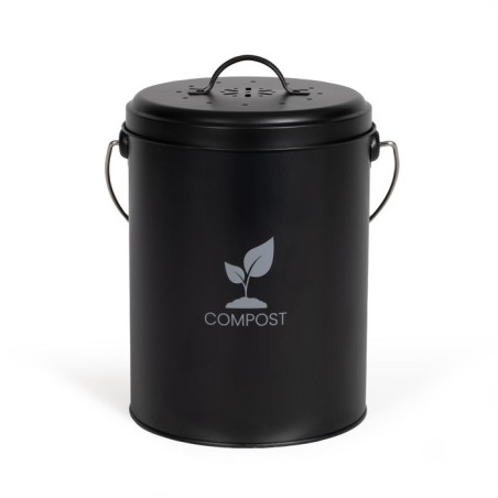 Seau a compost de cuisine - LIVOO - MES154N - 6 L - Ø18 cm - Hauteur 23 cm - Corps et couvercle en métal - Filtre charbon