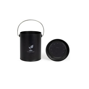 Seau a compost de cuisine - LIVOO - MES154N - 6 L - Ø18 cm - Hauteur 23 cm - Corps et couvercle en métal - Filtre charbon
