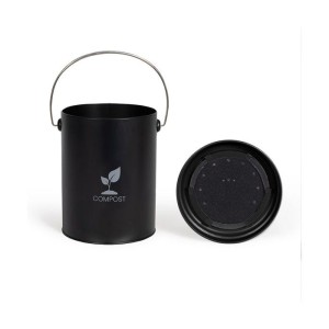 Seau a compost de cuisine - LIVOO - MES154N - 6 L - Ø18 cm - Hauteur 23 cm - Corps et couvercle en métal - Filtre charbon