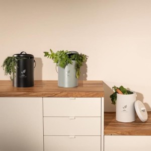 Seau a compost de cuisine - LIVOO - MES154N - 6 L - Ø18 cm - Hauteur 23 cm - Corps et couvercle en métal - Filtre charbon