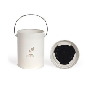 Seau a compost de cuisine - LIVOO - MES154C - 6 L - Ø18 cm - Hauteur 23 cm - Corps et couvercle en métal - Filtre charbon