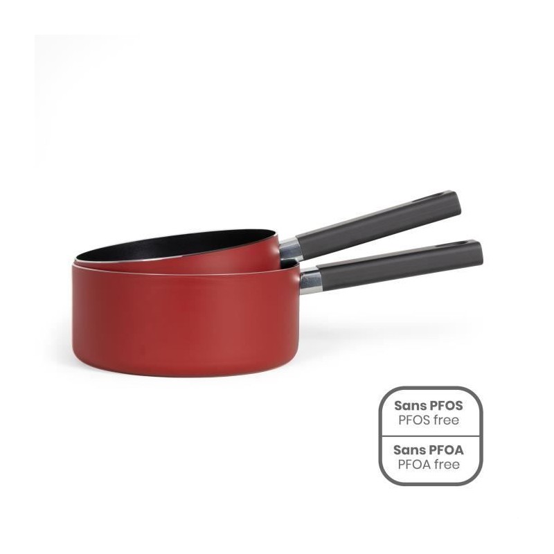 Set de 2 casseroles - LIVOO - MEP154R - Antiadhésif sans PFOA - Manche silicone - Tous feux
