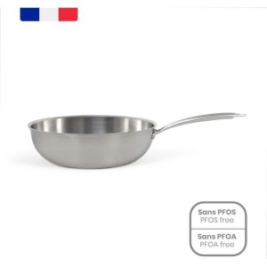 Wok en acier inoxydable - LIVOO - MEP162 - Ø 28 cm - Acier inoxydable - Tous feux dont induction et four - Made in France