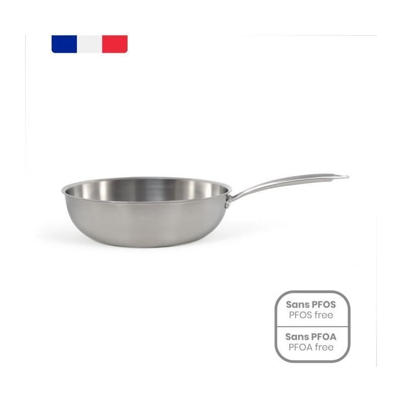 Wok en acier inoxydable - LIVOO - MEP162 - Ø 28 cm - Acier inoxydable - Tous feux dont induction et four - Made in France