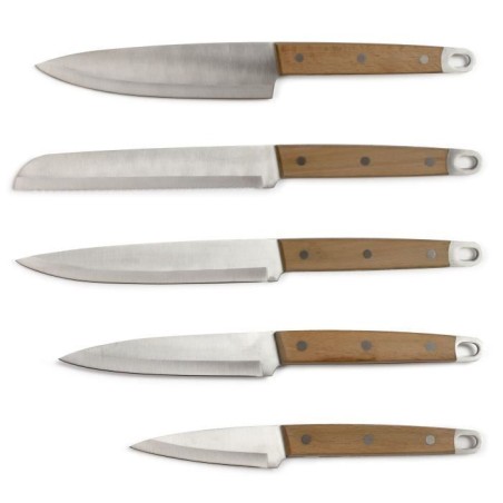 5er-Messerset - LIVOO - MEC129 - Messer: Koch-, Brot-, Küchen-, Schneide- und Schälmesser - Edelstahl - Buchengriff