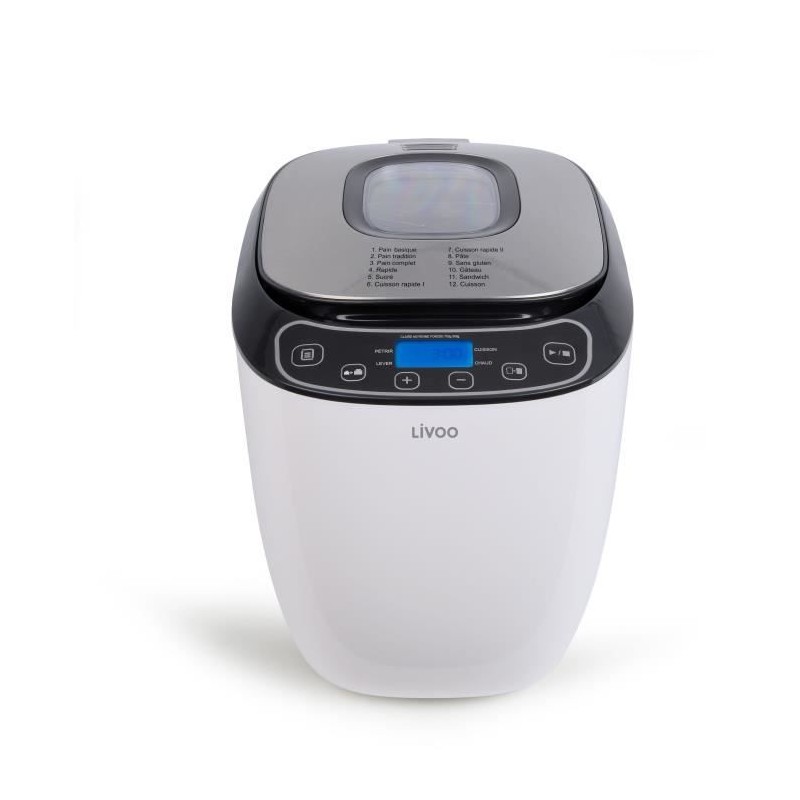 Machine a pain - LIVOO - DOP218 - 550W - 12 programmes - Cuve amovible en aluminium - Ecran LCD - 3 accesssoires inclus