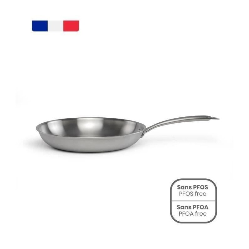 Poele Acier inoxydable 18/10 Triply Brigade 24 cm - LIVOO - MEP158 - Tous feux dont induction - Made in France