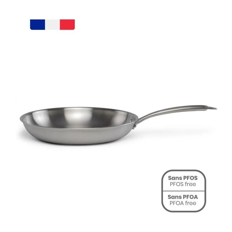 Poele Acier inoxydable 18/10 Triply Brigade 28 cm - LIVOO - MEP159 - Tous feux dont induction - Made in France