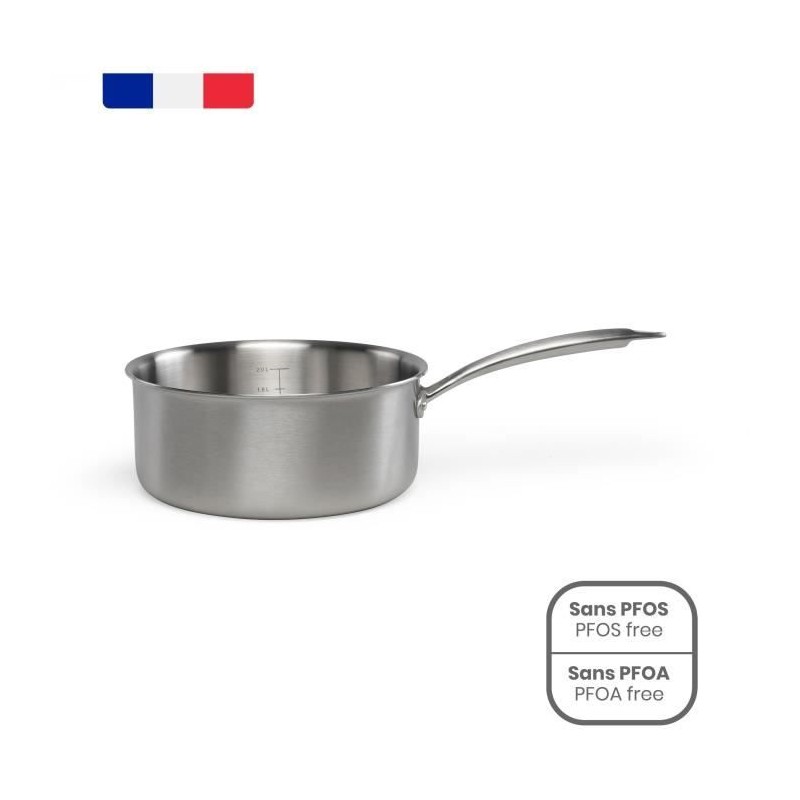 Brigade - 20 cm Stielkasserolle aus Edelstahl - LIVOO - MEP161 - Dreifach rostfreier Stahl - Geeignet für alle Herdarten, einsc